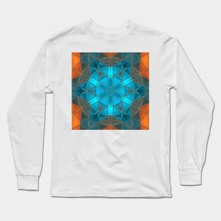 Mosaic Kaleidoscope Flower Blue and Orange Long Sleeve T-Shirt